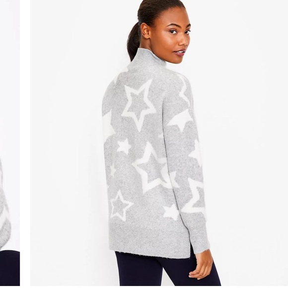 Lou & grey starstruck mock neck turtleneck star sweater in pebble grey heather M - Picture 4 of 13